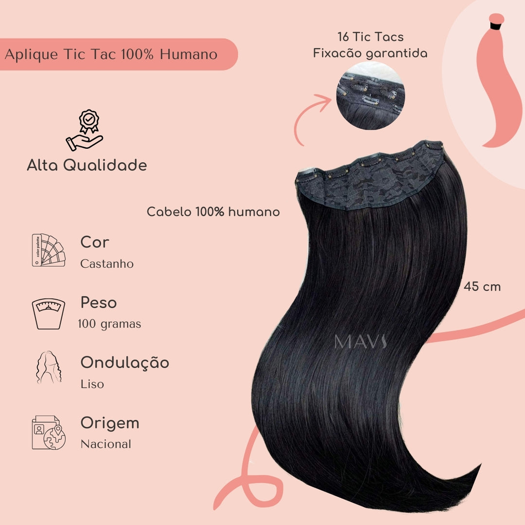 Cabelo 100% Humano Natural no TIC TAC 100g 45cm 65cm