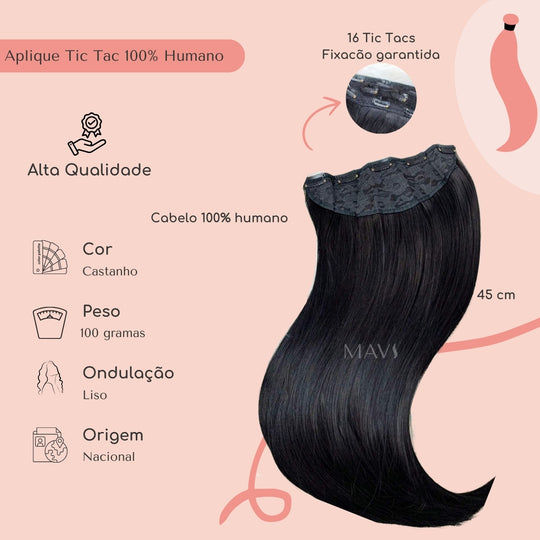 Cabelo 100% Humano Natural no TIC TAC 100g 45cm 65cm
