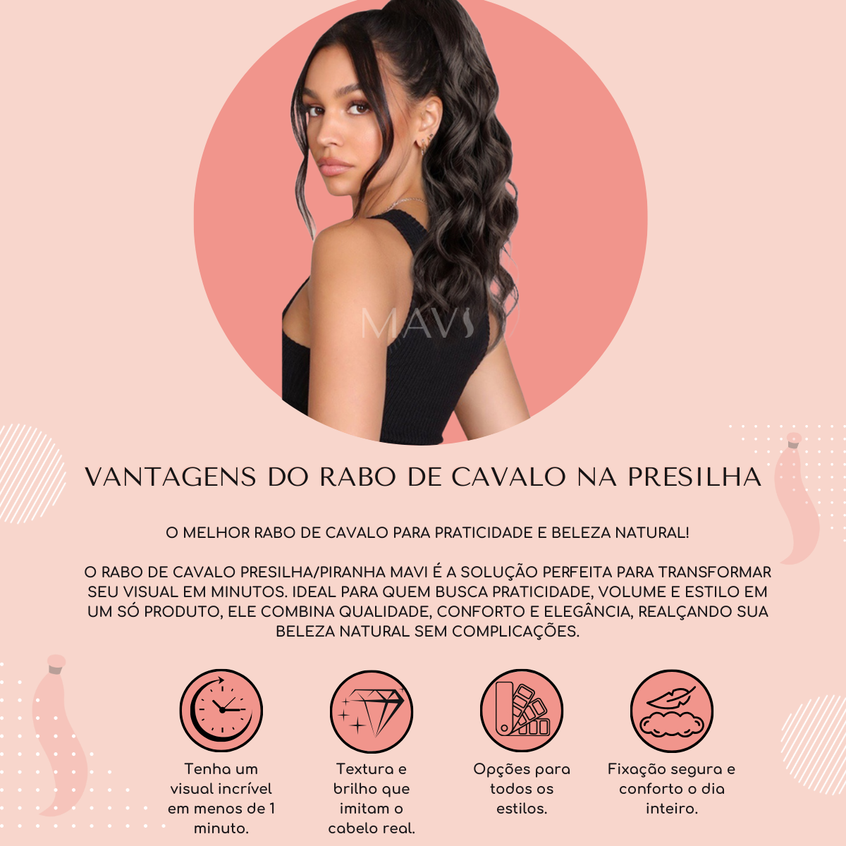 Rabo De Cavalo 60cm Ondulado Castanho 140g na Presilha