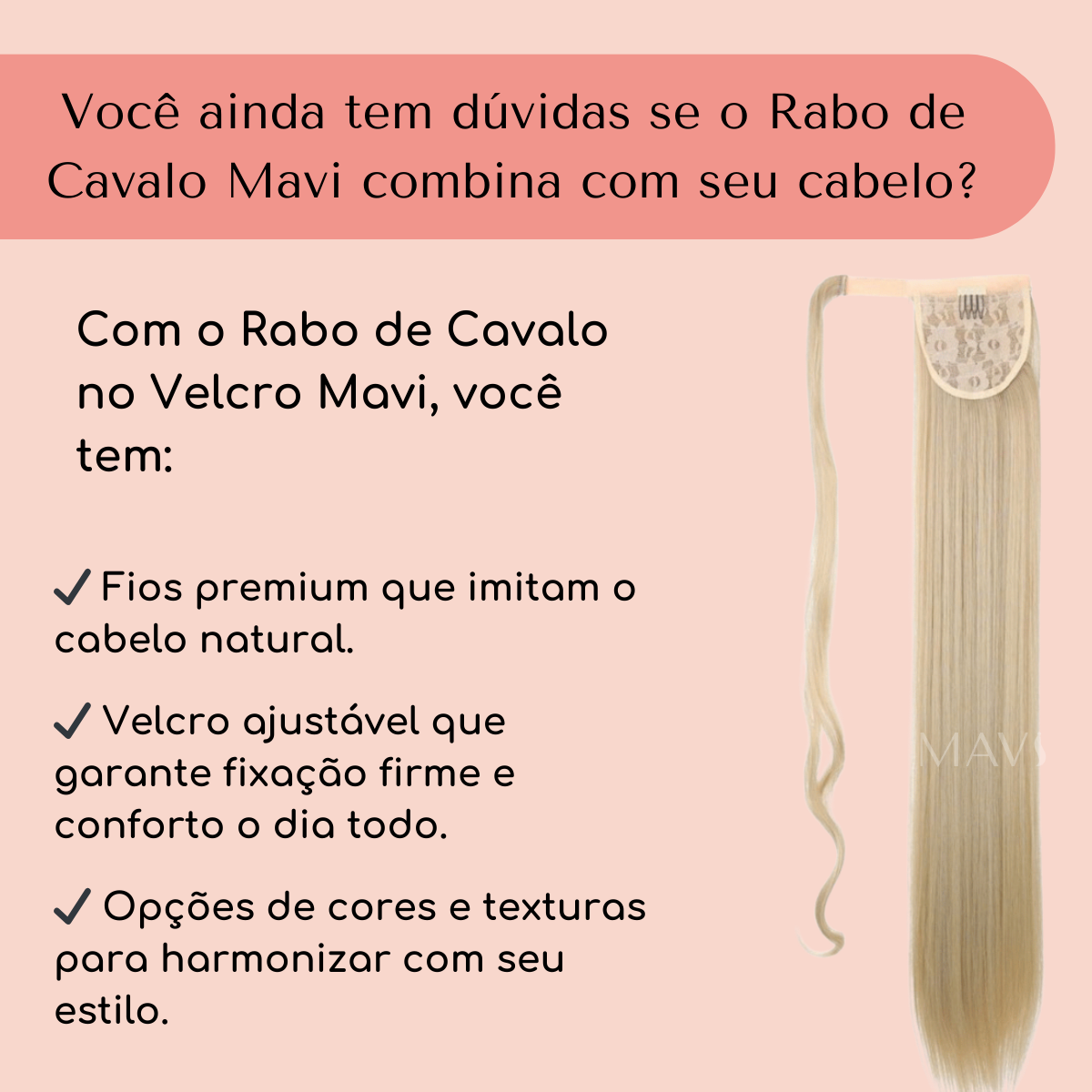 Rabo De Cavalo Liso com Velcro 100g 60cm Fácil Aplicação