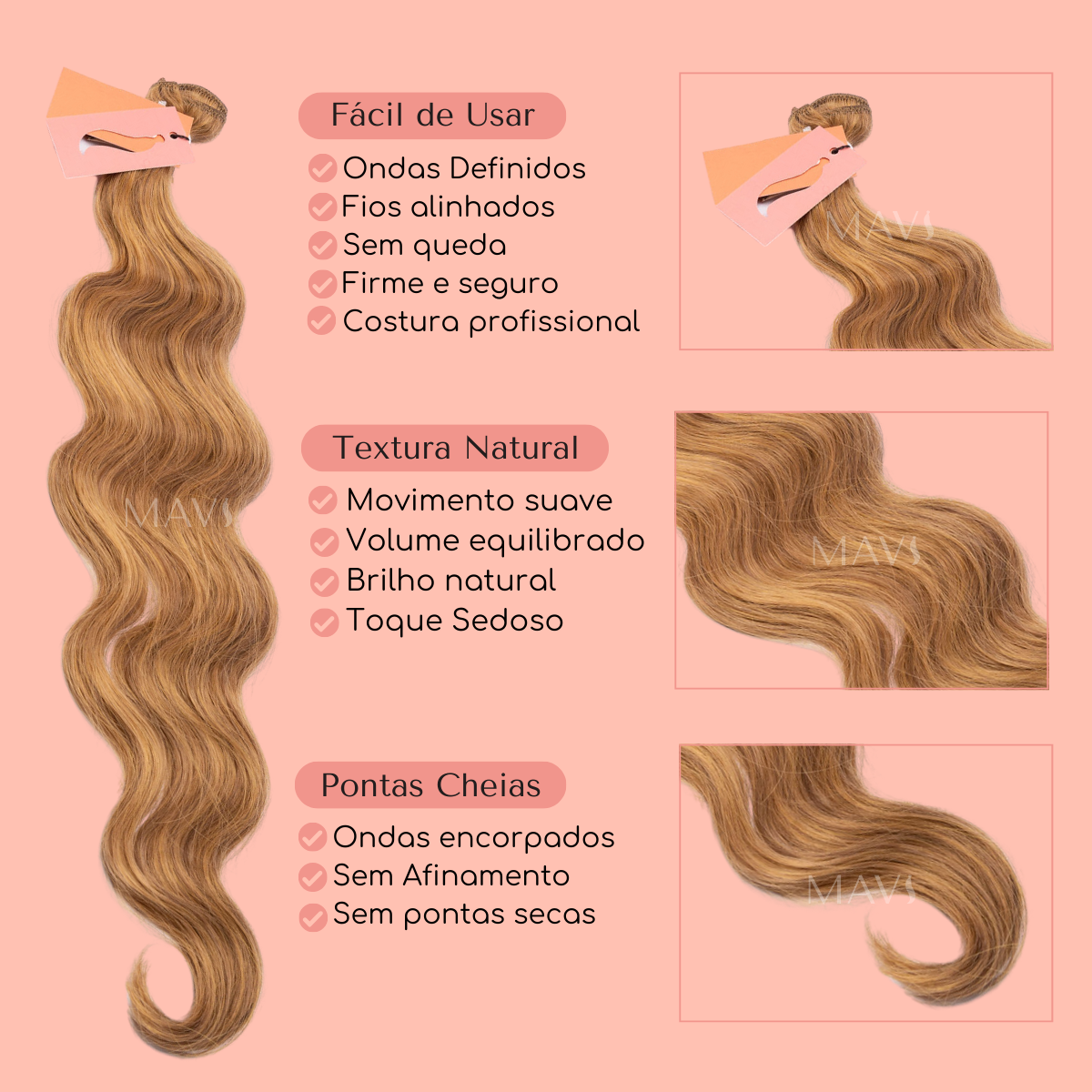 Cabelo do Futuro Ondulado Na Tela 65cm 100g Mega Hair 8Cores