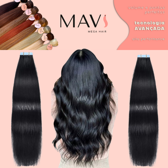 Cabelo 100% Humano Liso Castanho na Fita Adesiva 50g 45cm e 65cm