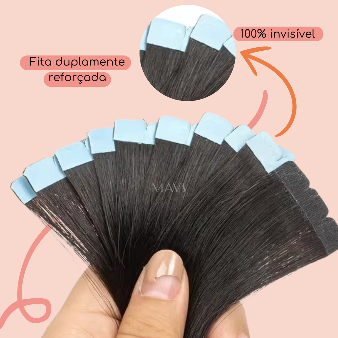 Cabelo 100% Humano Liso Castanho na Fita Adesiva 50g 45cm e 65cm