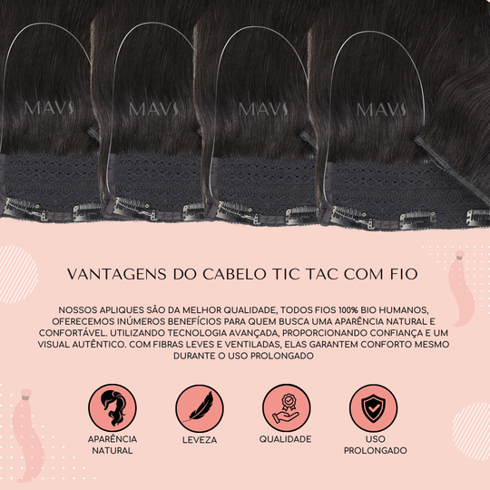 Cabelo Ondulado Bio Humano Fio Invisível Tic Tac 65cm 140gr