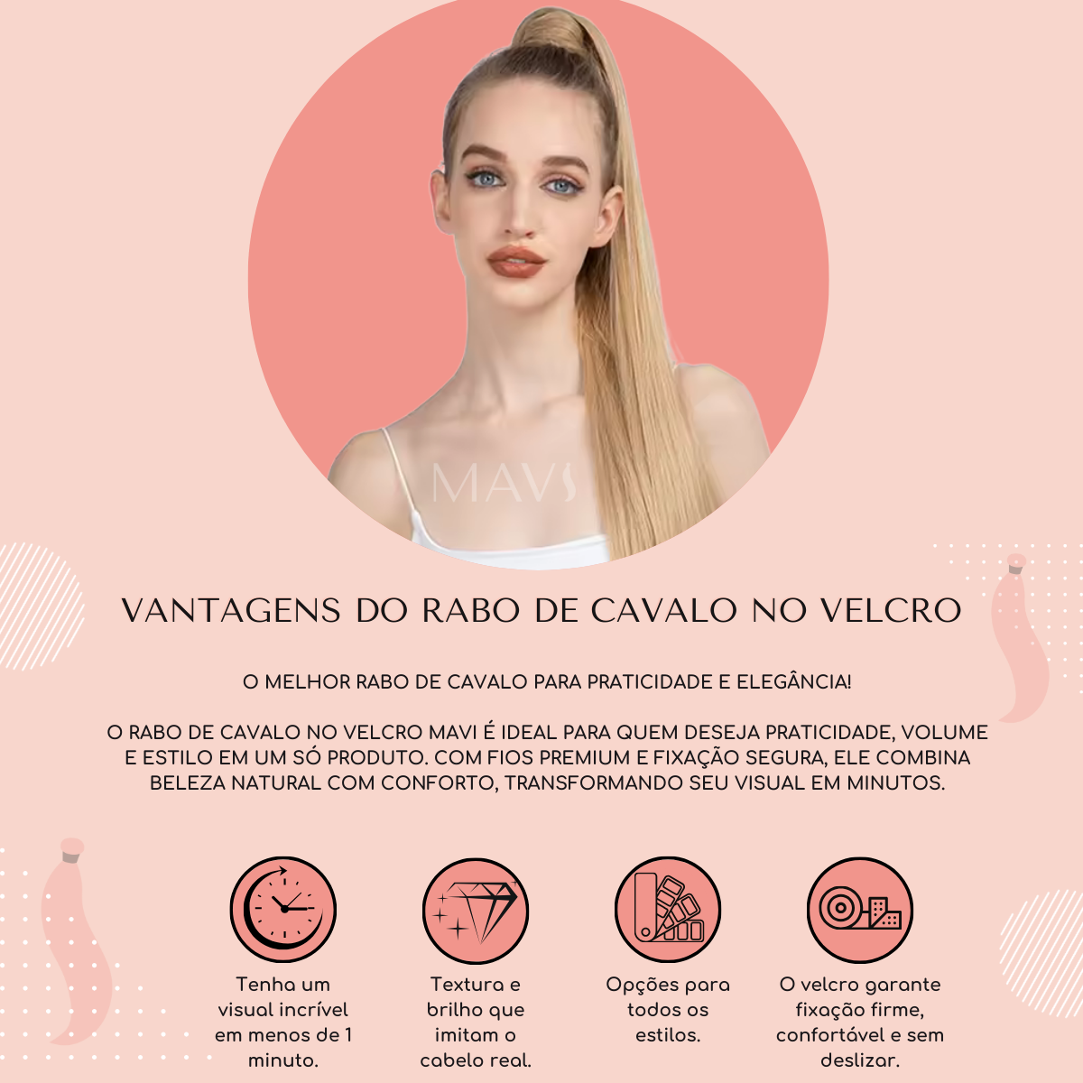 Rabo De Cavalo Liso com Velcro 100g 60cm Fácil Aplicação