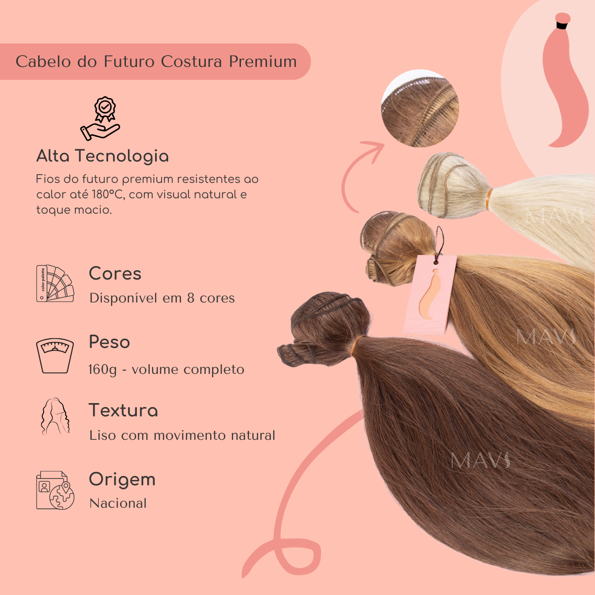 Cabelo do Futuro Liso Na Tela 45cm e 65cm 160g Mega Hair 9 Cores