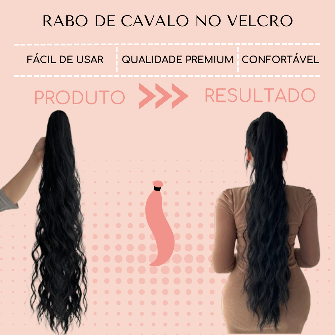 Rabo De Cavalo Ondulado com Velcro Castanho Escuro 100g 60cm