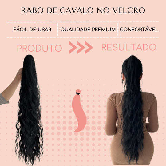 Rabo De Cavalo Ondulado com Velcro Castanho Escuro 100g 60cm
