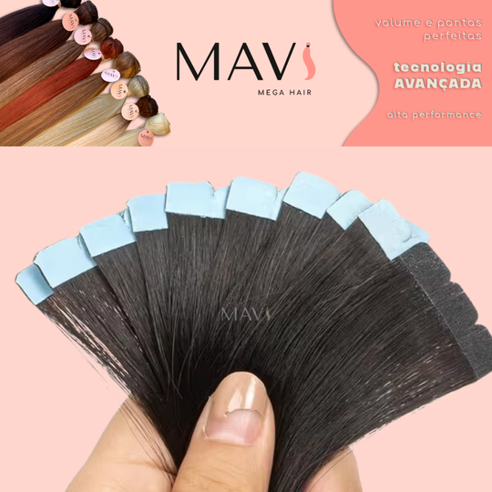 Cabelo 100% Humano Liso Castanho na Fita Adesiva 50g 45cm e 65cm