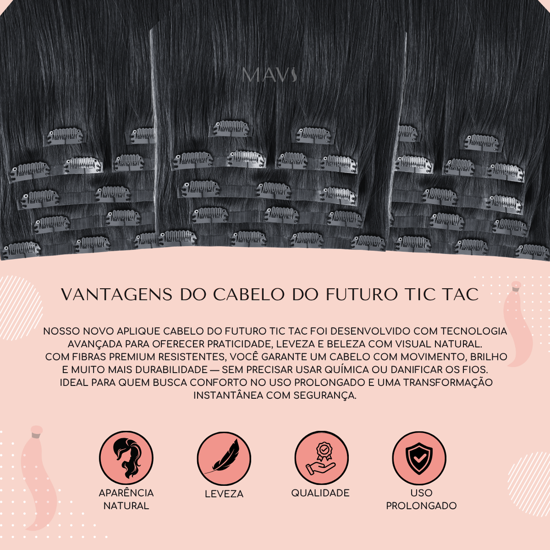 Aplique Cabelo do Futuro Liso no Tic Tac 60cm 180g Mega Hair