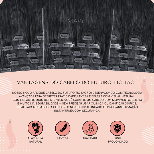 Aplique Cabelo do Futuro Liso no Tic Tac 60cm 180g Mega Hair