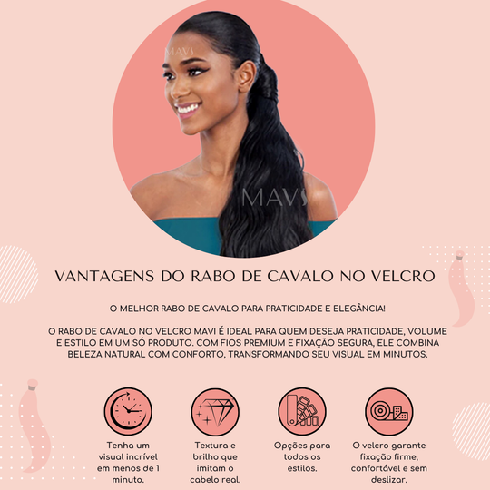 Rabo De Cavalo Ondulado com Velcro Castanho Escuro 100g 60cm