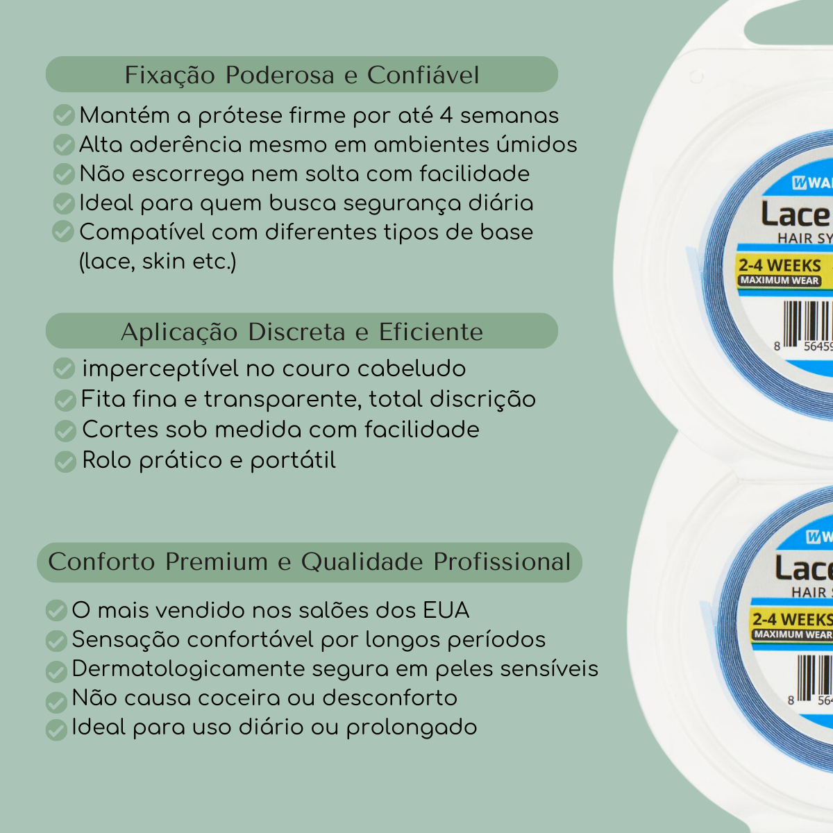 Fita Adesiva Capilar Mega Hair Prótese Walker Tape Lace Front Extra Forte - Todos os Tamanhos