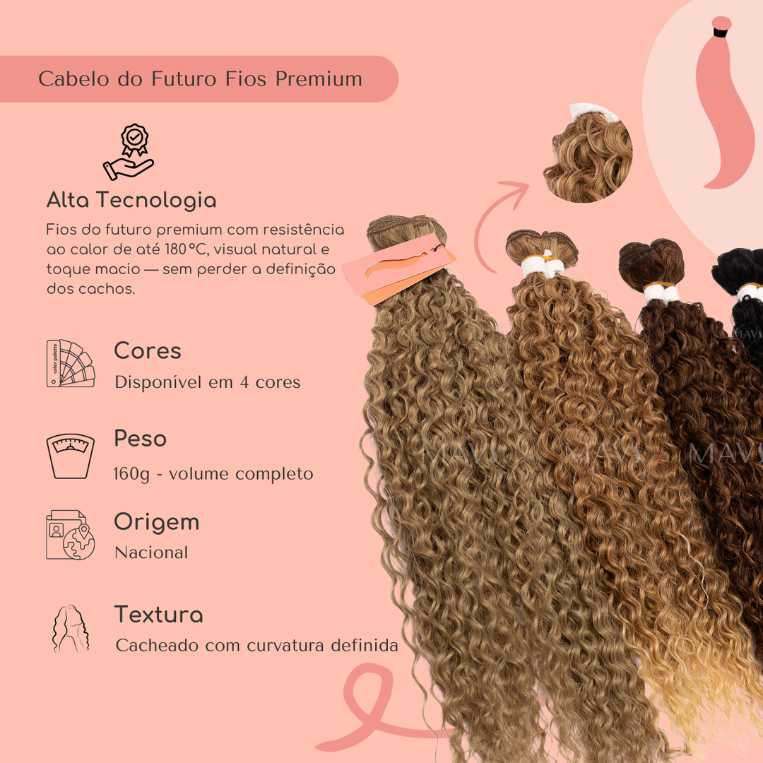 Cabelo do Futuro Cacheado Na Tela 55cm 100g Mega Hair 8Cores