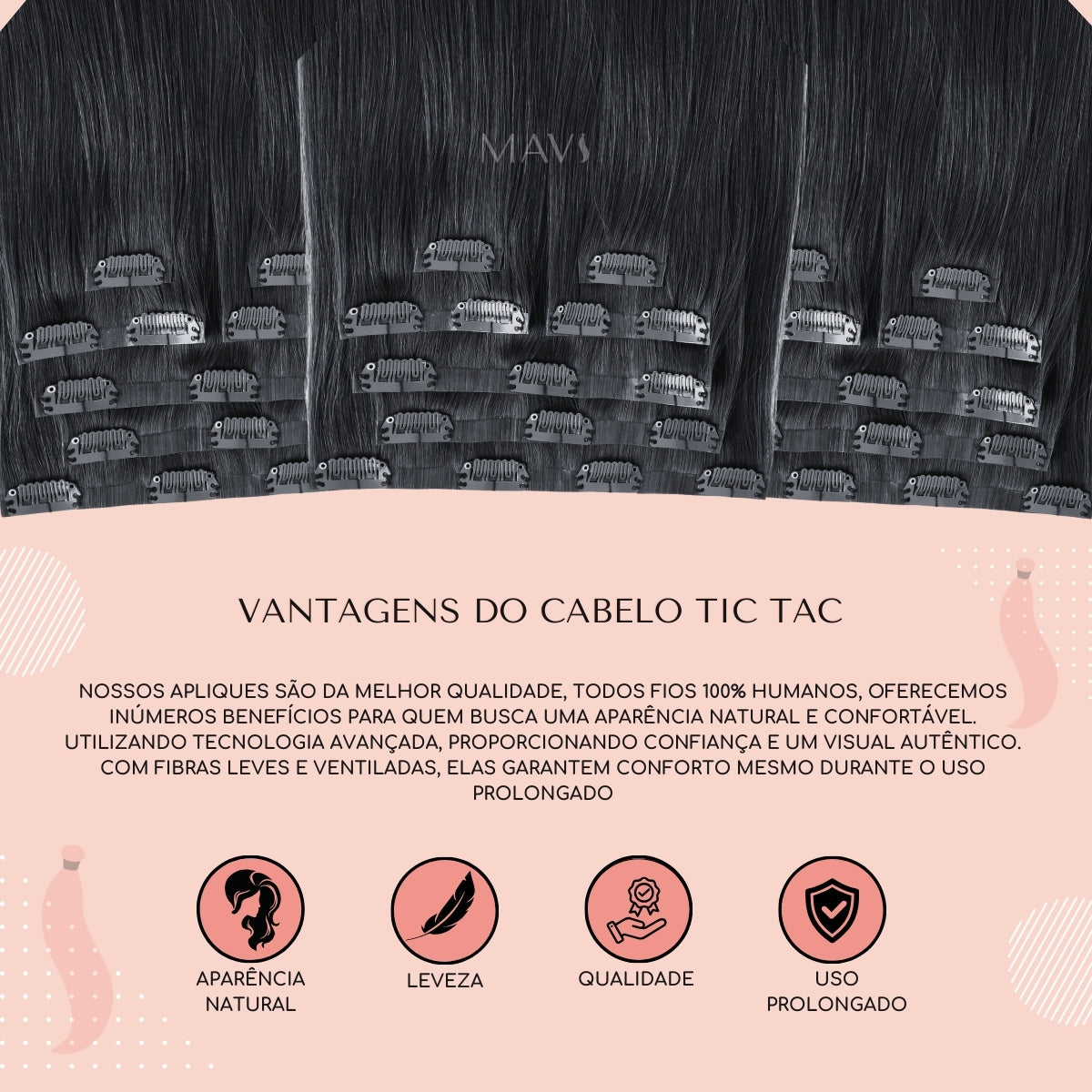 Cabelo 100% Humano Natural no TIC TAC 100g 45cm 65cm