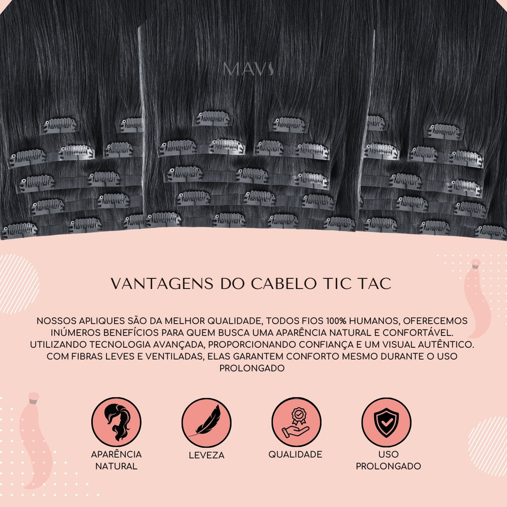 Cabelo 100% Humano Natural no TIC TAC 100g 45cm 65cm