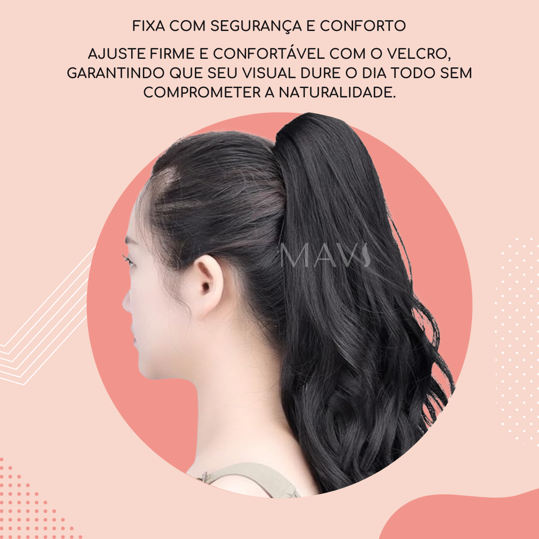 Rabo De Cavalo Ondulado com Velcro Castanho Escuro 100g 60cm