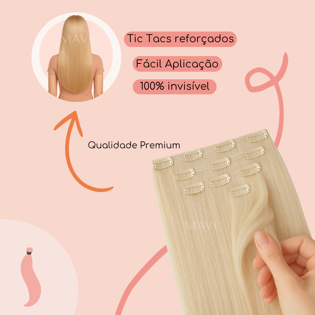 Aplique Cabelo do Futuro Liso no Tic Tac 60cm 180g Mega Hair