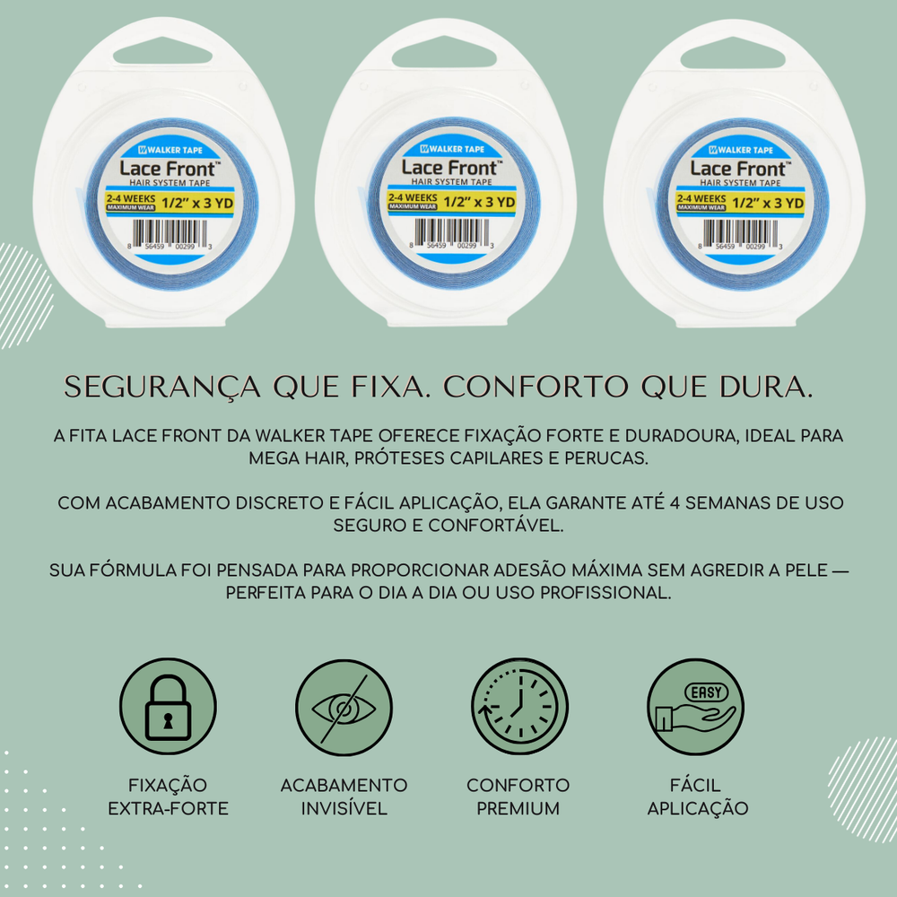 Fita Adesiva Capilar Mega Hair Prótese Walker Tape Lace Front Extra Forte - Todos os Tamanhos
