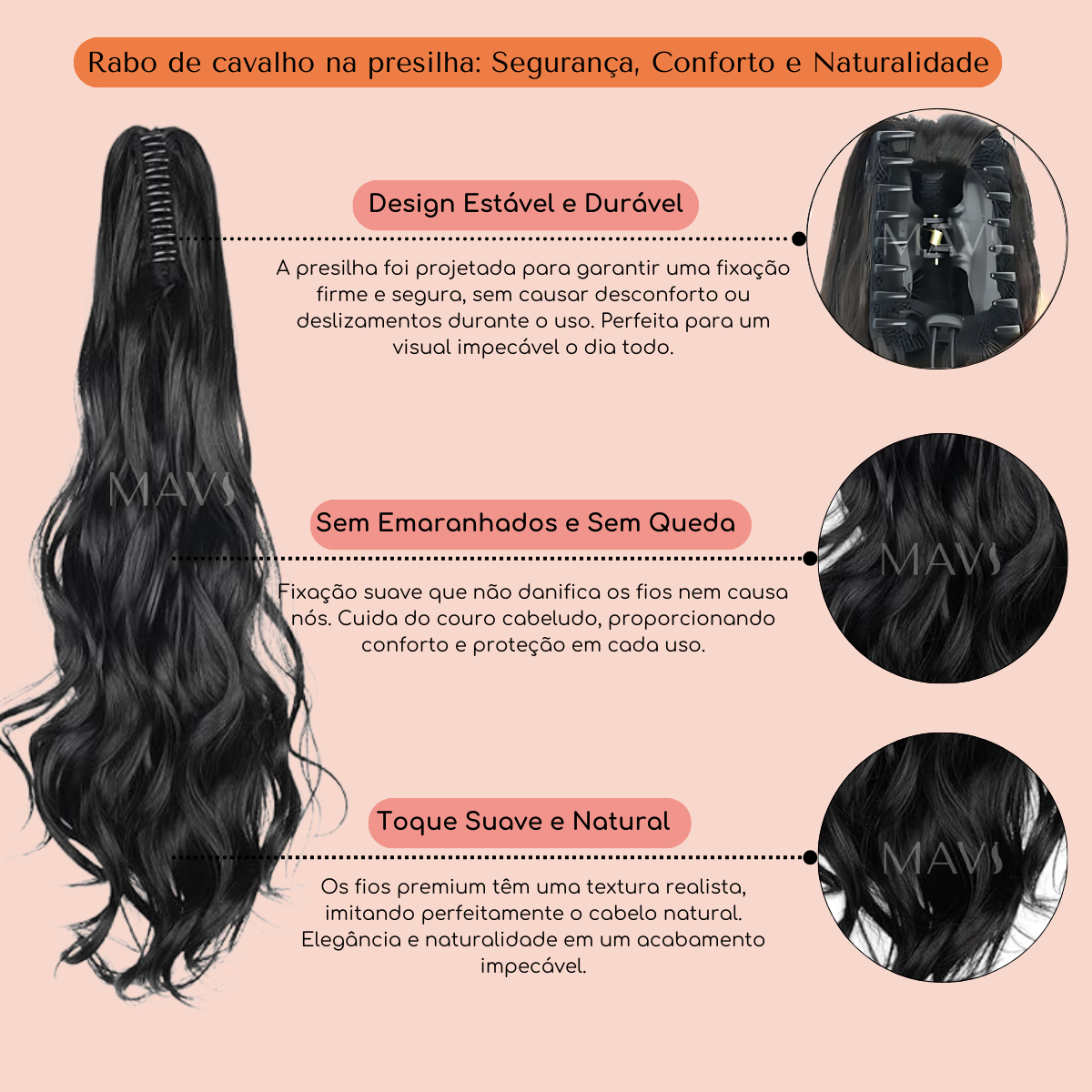 Rabo De Cavalo 60cm Ondulado Castanho 140g na Presilha