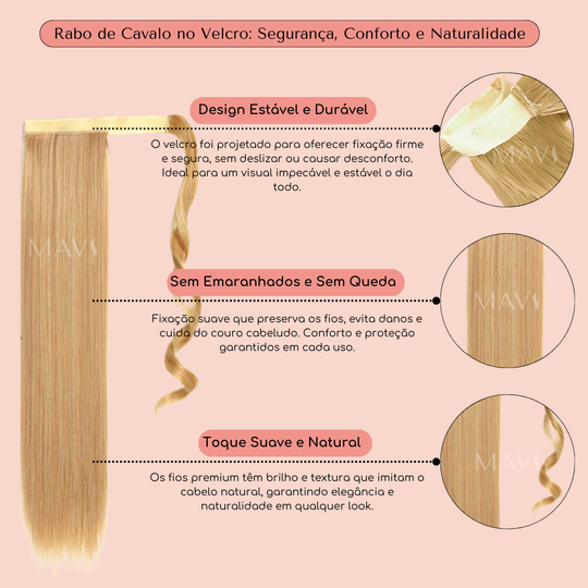 Rabo De Cavalo Liso com Velcro 100g 60cm Fácil Aplicação
