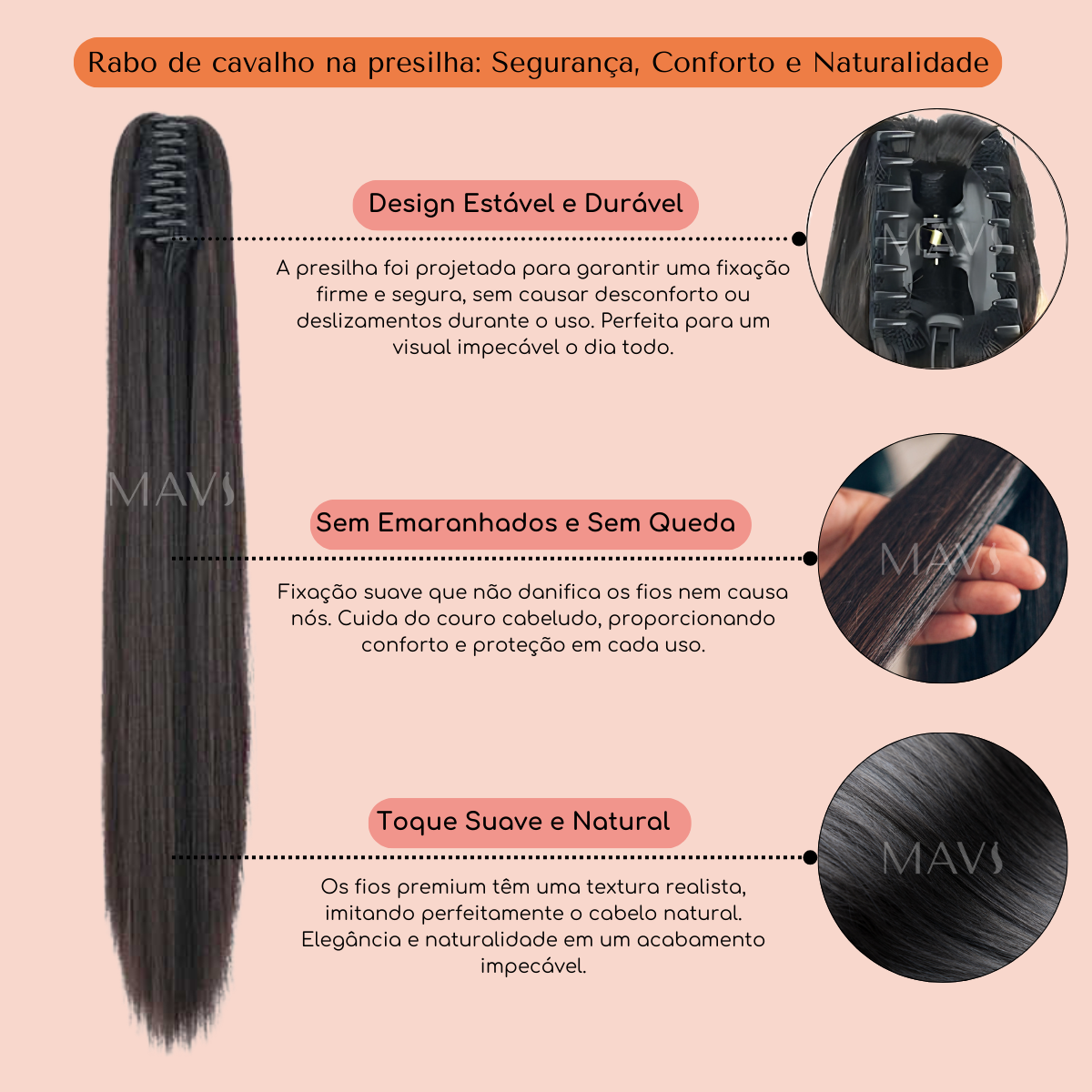 Rabo De Cavalo Aplique Liso Fácil Colocação 60cm 140g