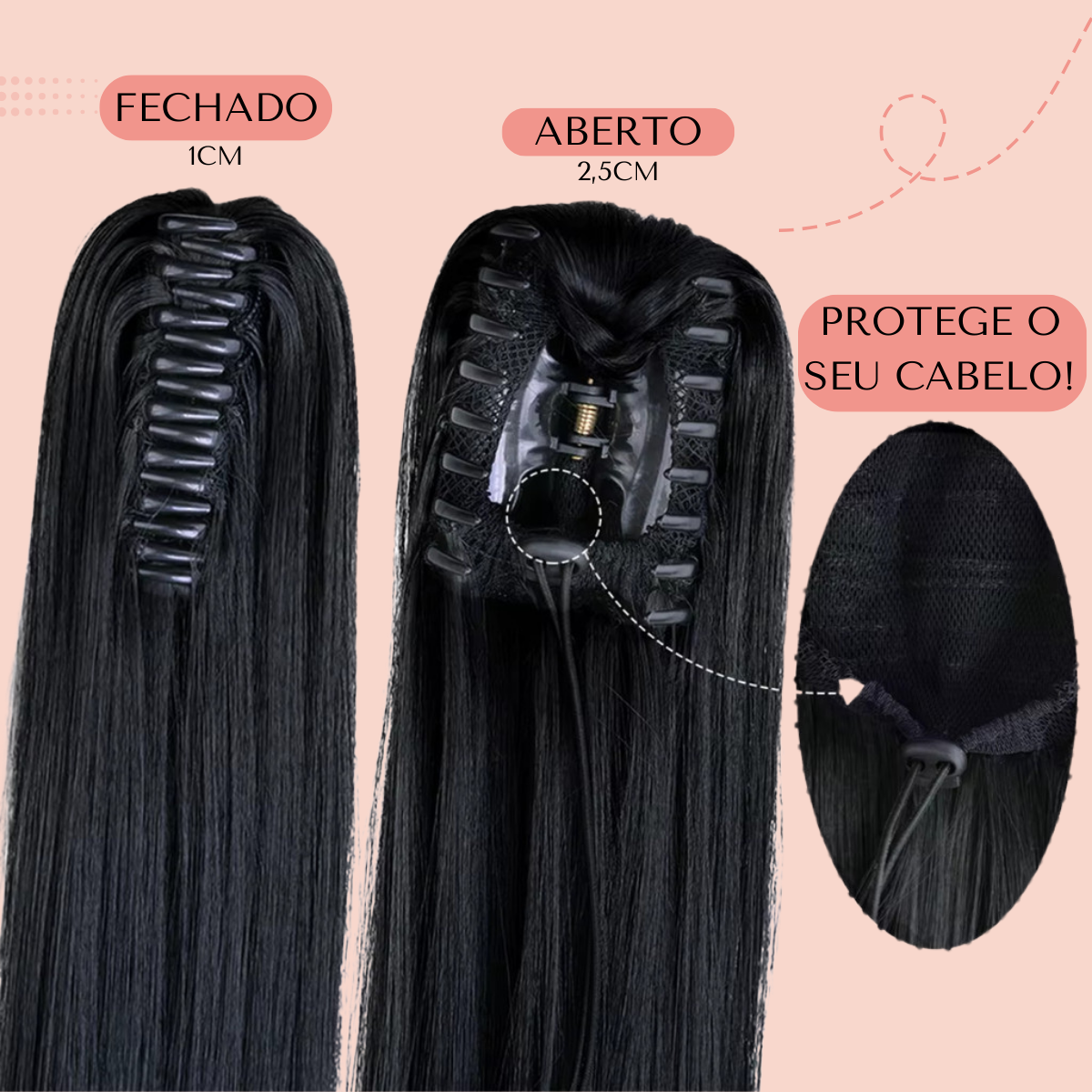 Rabo De Cavalo Aplique Liso Fácil Colocação 60cm 140g