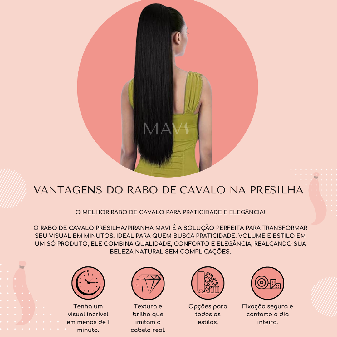 Rabo De Cavalo Aplique Liso Fácil Colocação 60cm 140g