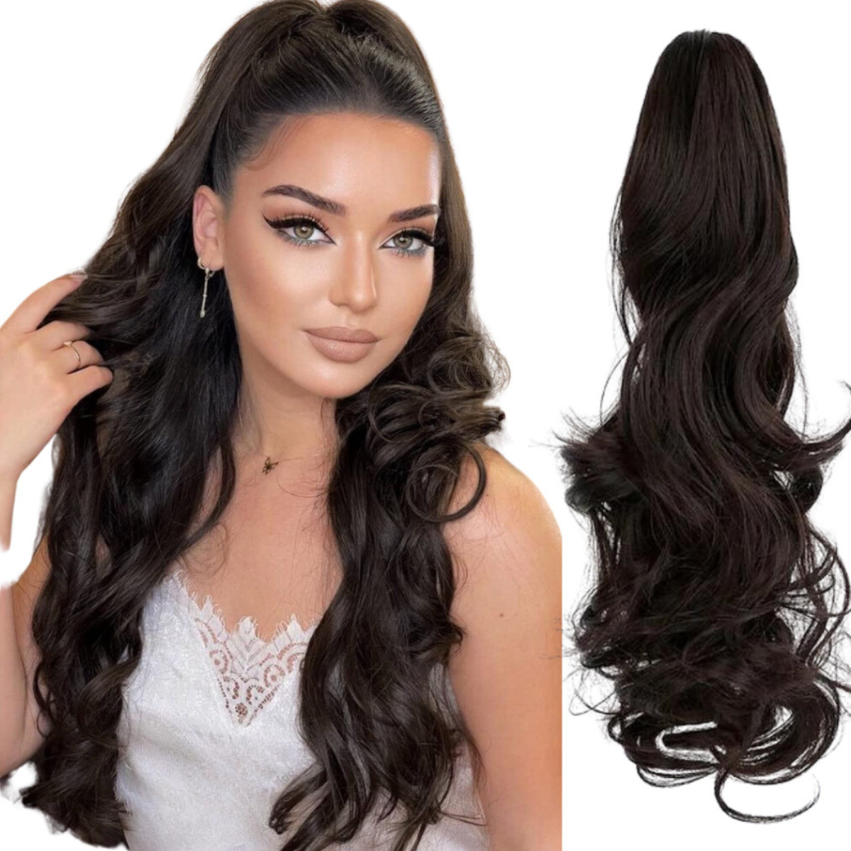 Rabo De Cavalo 60cm Ondulado Castanho 140g na Presilha