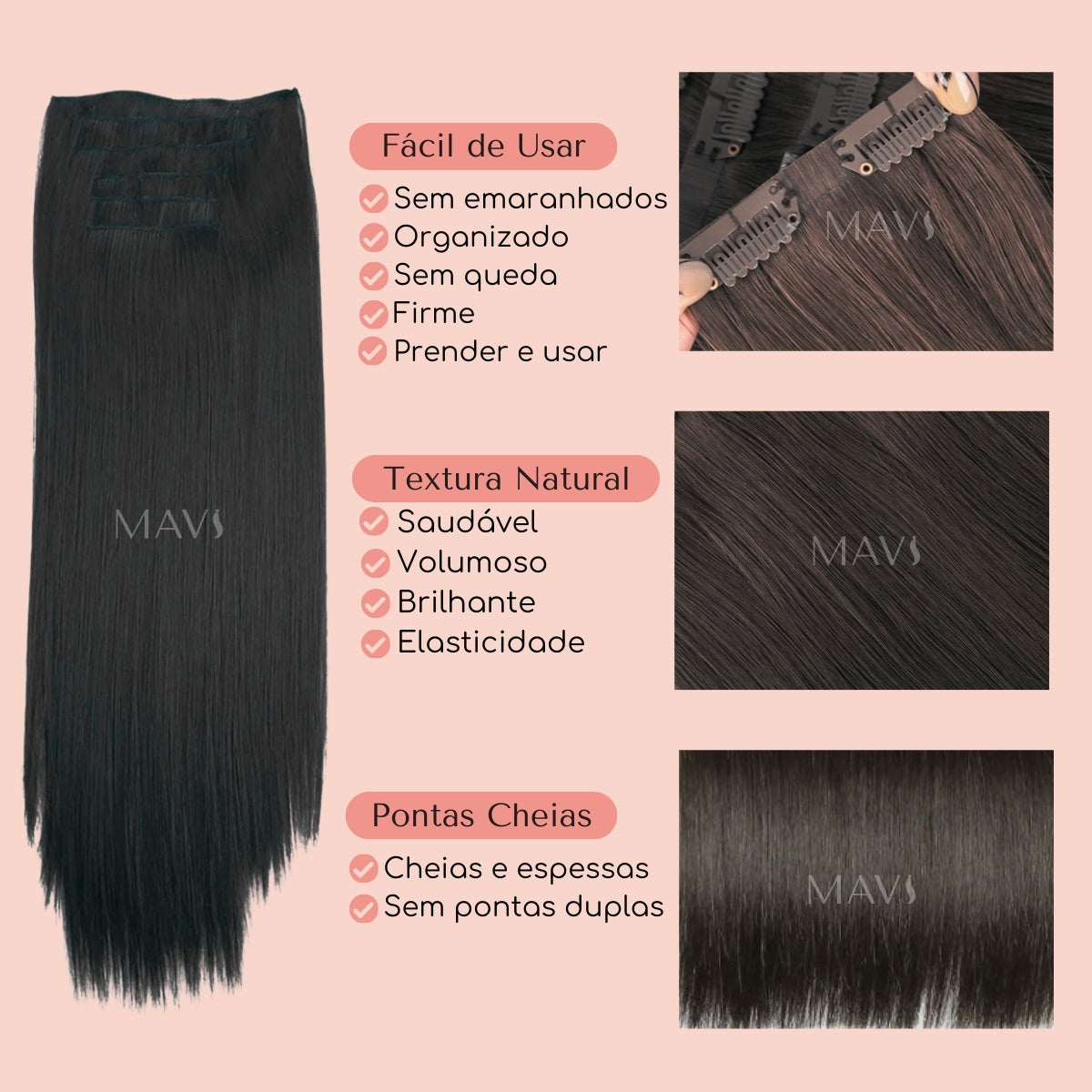 Cabelo 100% Humano Natural no TIC TAC 100g 45cm 65cm