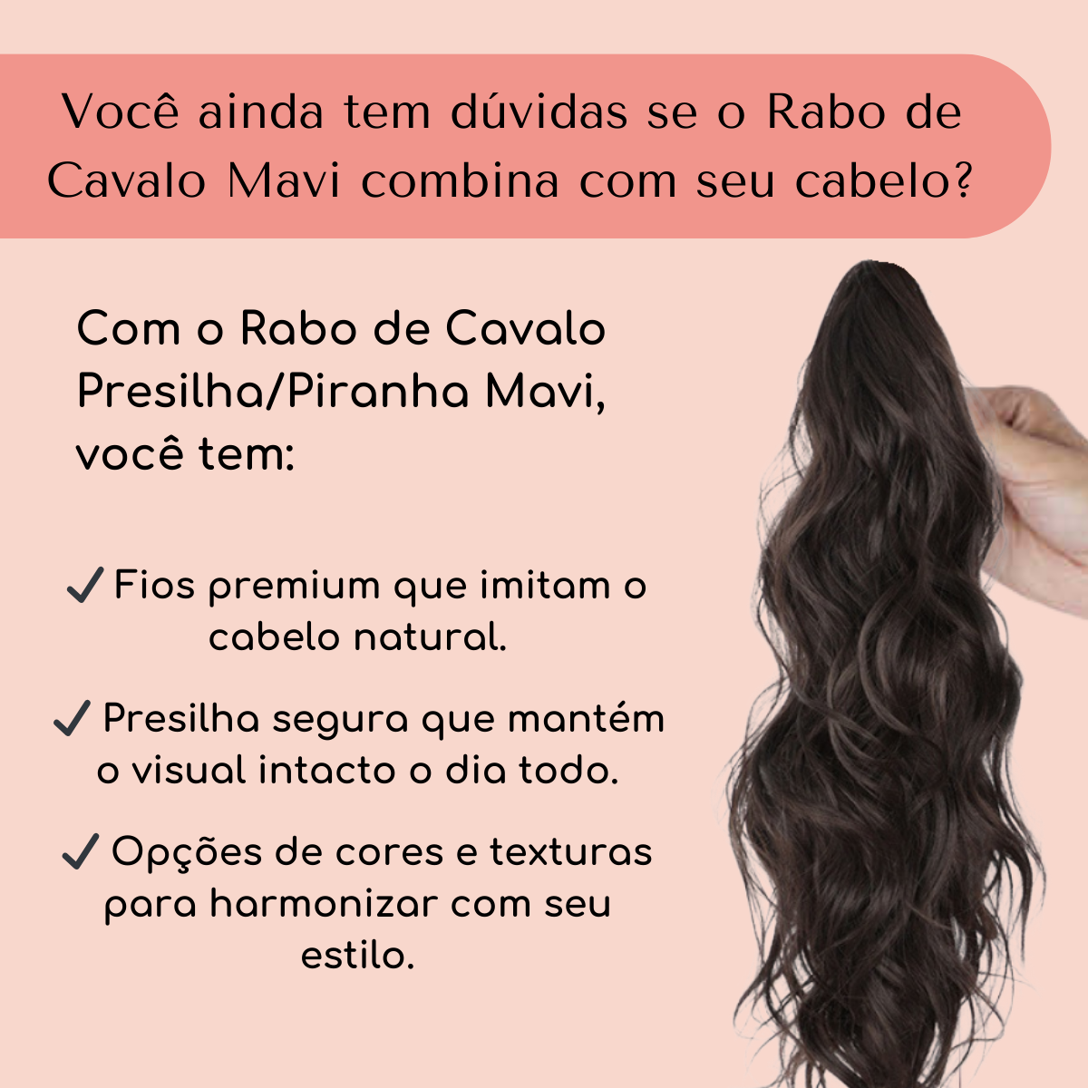 Rabo De Cavalo 60cm Ondulado Castanho 140g na Presilha